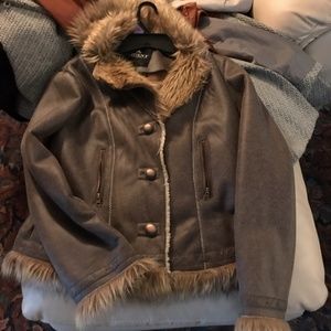 Medium size soft leather, fur jacket